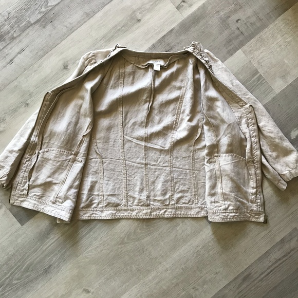 Ann Taylor LOFT Linen Blend V-Neck Full Zip with Ruffles sz XL - Picture 4 of 8